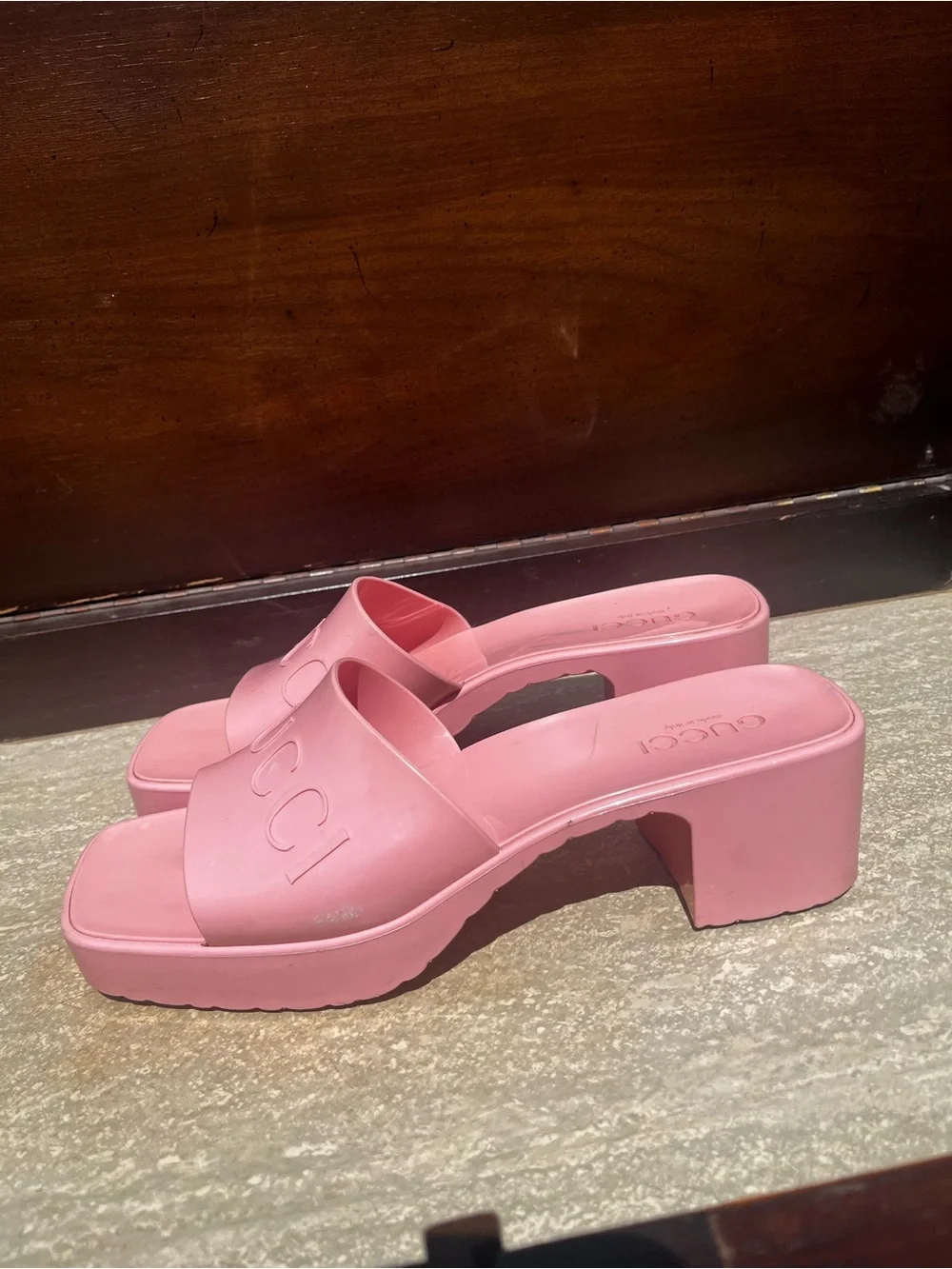 Gucci Pink Platform Slide Mules